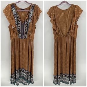 Artesia flowy ruffle trim bohemian midi dress